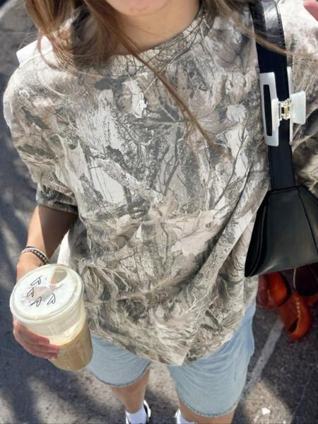 Women's Camo Print Round Neck Tee, Casual Short Sleeve Crew Neck T-Shirt for Summer, Fashion Women's Top for Daily Wear