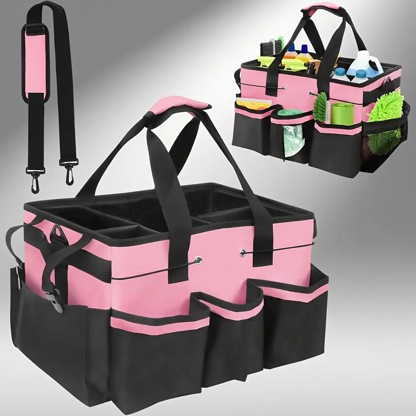 Large Capacity Multifunctional Tool Storage Bag for Cleaning & Gardening, Foldable Partition, Shoulder Strap, Portable Slung Gym Sports Duffle (Sports & Outdoor Accessory)