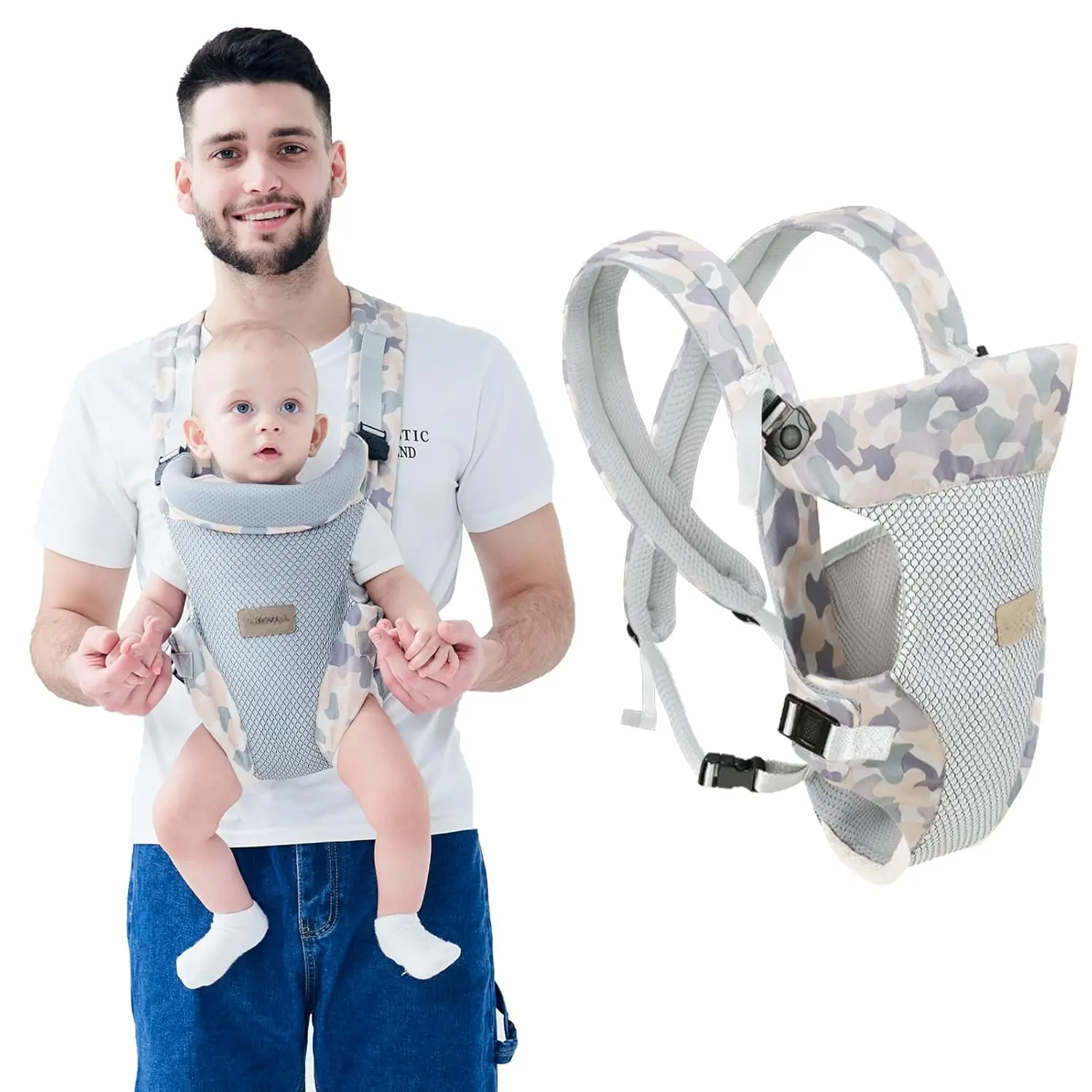 Baby Carrier,  4-in-1 Infant Carrier Ergonomic Adjustable Holder Portable Convertible Front and Back Backpack Carry for Infants Toddlers Babies Girl and Boy 7-45 Pounds (Gray)