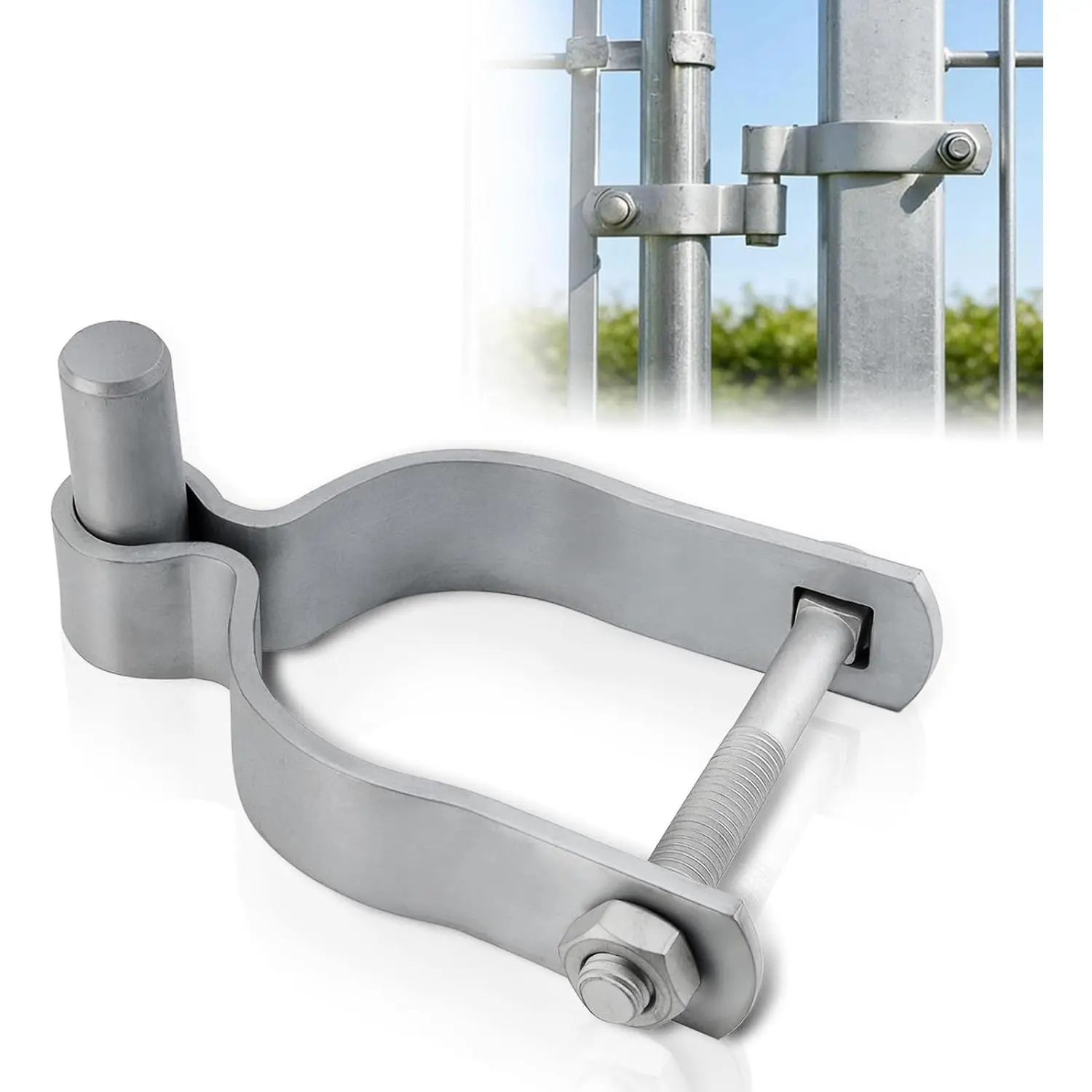 2-3/8" Chain Link Fence Frame Gate Post Male Hinge, Galvanized Steel Gate Hinges for 2-3/8" OD Post/Pipe, Chain Link Fence Parts with Bolts and Nuts
