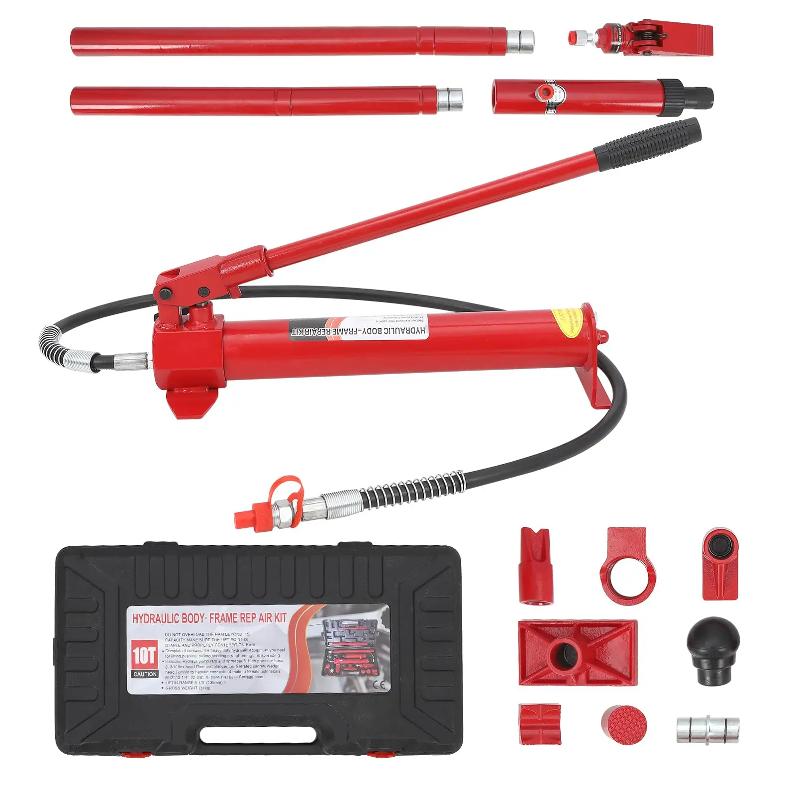 GARVEE Versatile GARVEE Hydraulic Kits: 4, 10, and 12 Ton Options with 20-Ton Pump, Leak-Free TPU Seal, and Electrostatic Powder Coating for Auto Body and Frame Repair, Ideal for Construction Projects.