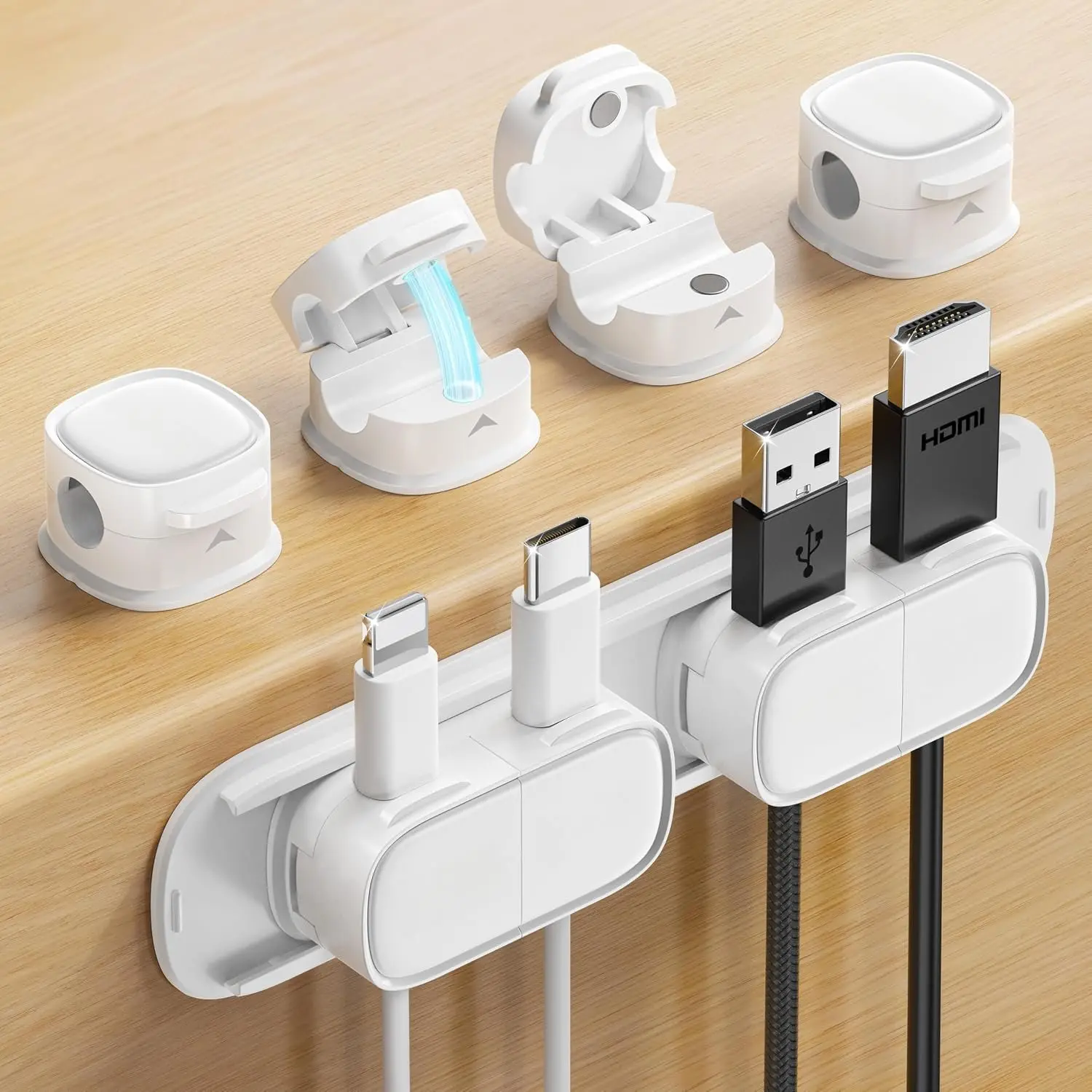 6 Pack   Clips [1s Open/Lock], Cord Organizer Holder |  Adhesive Desk  Management- Organize  Cords Neatly for , Office, ,Desk, Nightstand