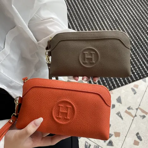 Large Capacity Women's Handheld Wallet, Lychee Texture Letter Press Phone Case, Multi-Card Slot Coin Organizer, Crossbody Small Bag, Crossbody Leather Bag
