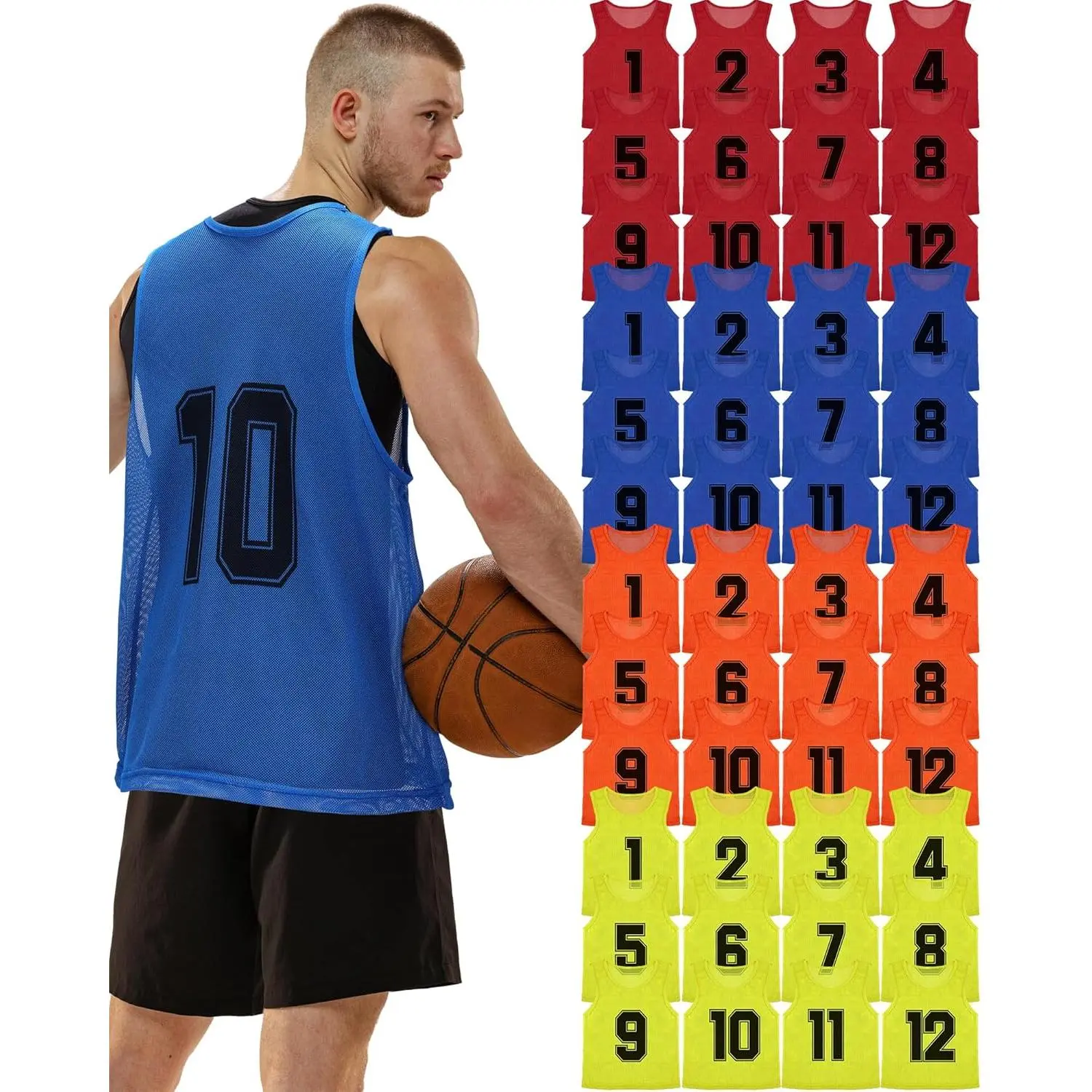 Suhine 48 Pcs Adult Nylon Mesh Scrimmage Vests - Cute Colors, XXL Size - for Basketball/Football Sports Teams