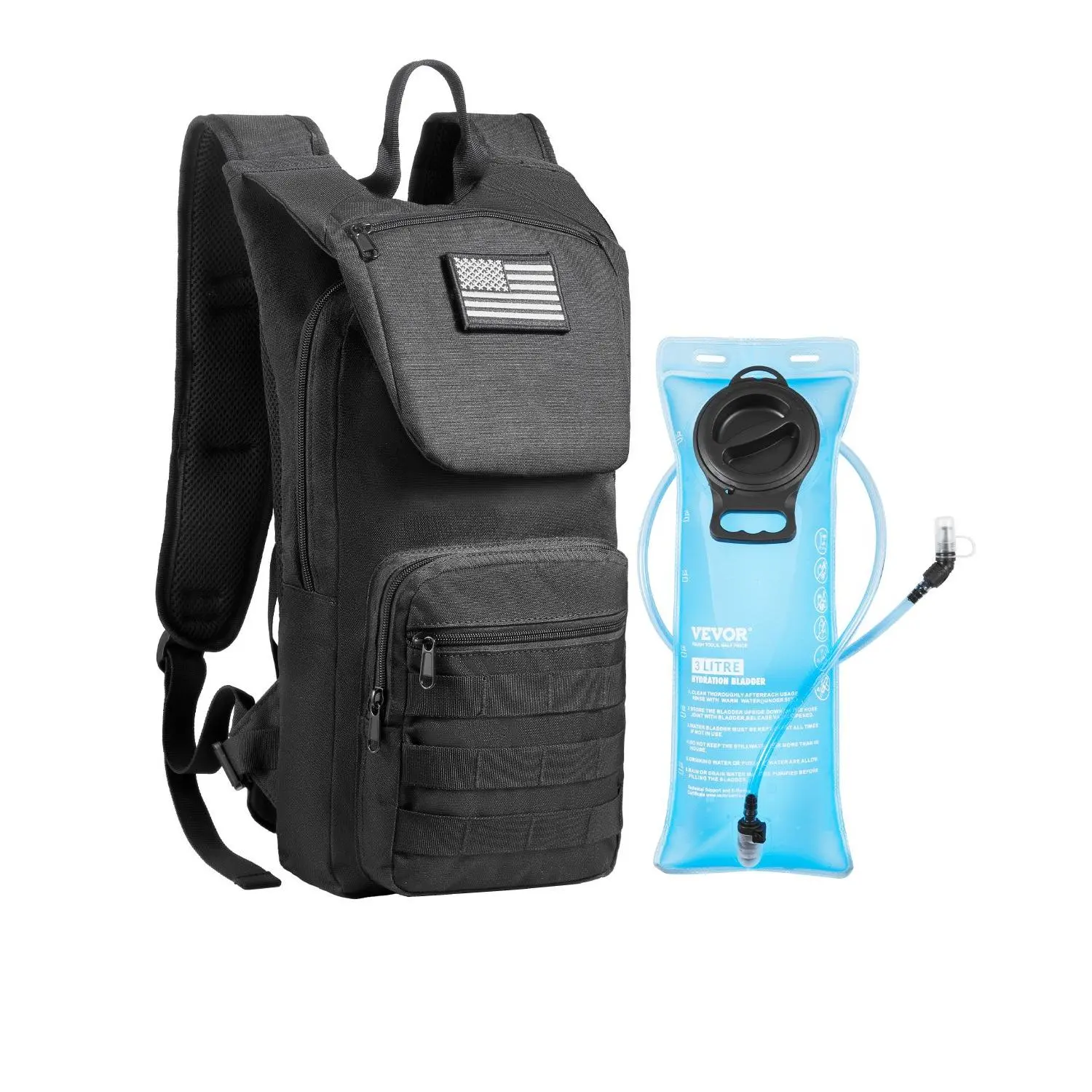 【DealsForYouDays】VEVOR Hydration Backpack, Water Backpack with 3L TPU Water Bladder, Tactical Molle Hiking Hydration Pack with Storage for Men Women, Hydro Water Daypack for Hiking Running Cycling Camping