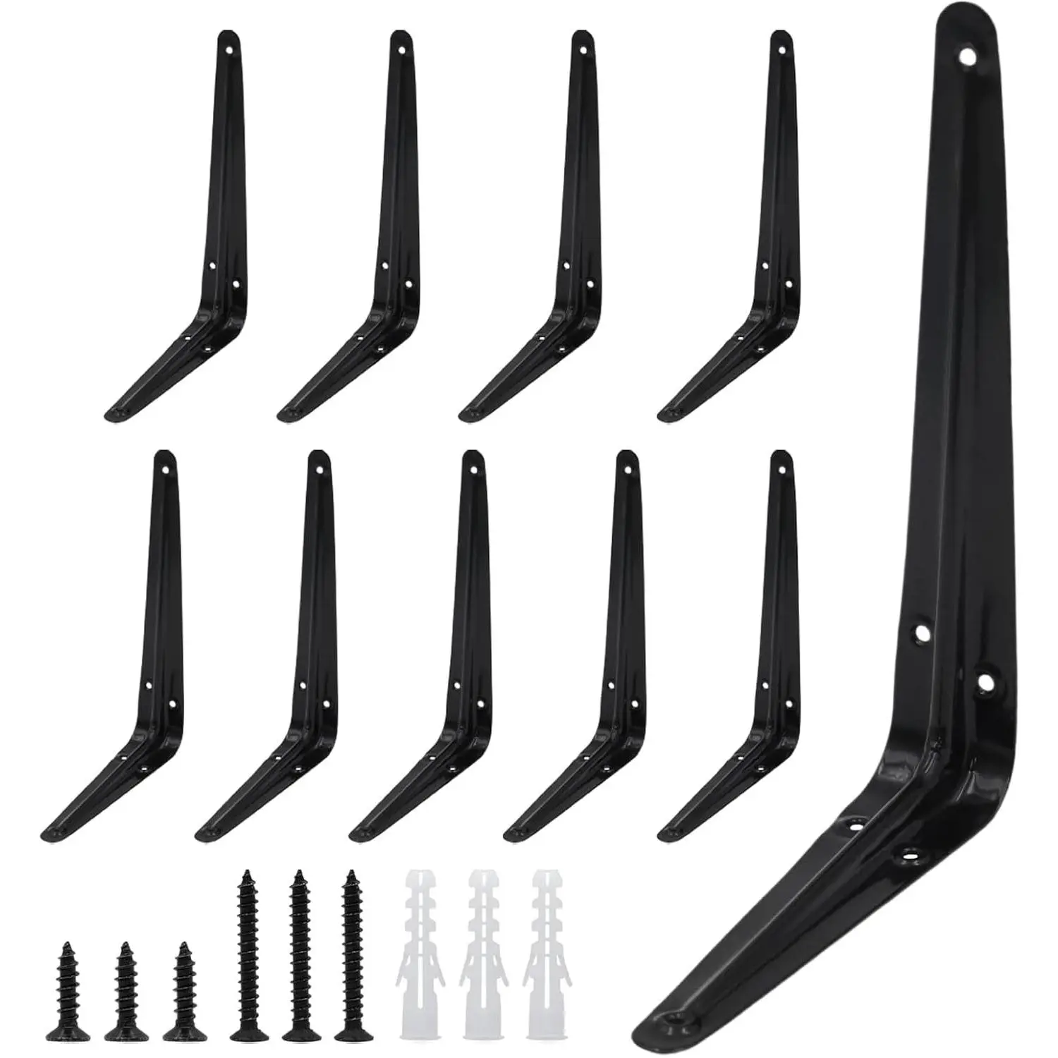 Lilaly 10 Pack 8 Inch Heavy Duty L Shelf Brackets, Black L Brackets for Hanging Floating Shelves with Screws & Wall Anchors (6"x8")