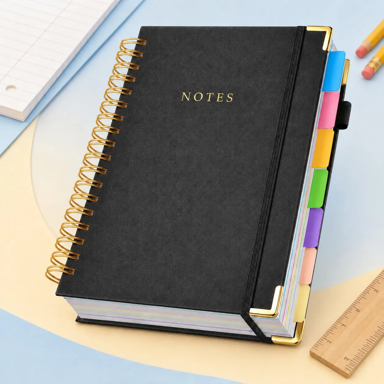 2026 Hardcover Spiral Notebook, 300 Pages, Leather, 5-Subject, 8x10 Inch, Removable Dividers, for Work, School, Travel, Study