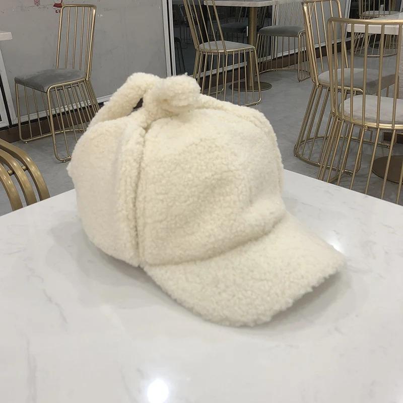 Faux Cashmere Bomber Hats Women Autumn Winter Warm Baseball Caps Outdoor Travel Windproof Earflap Caps