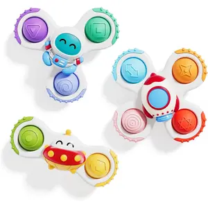 3PCS Pop Suction Cup Spinner Sensory Airplane Travel Toys for 1 Year Old Boy Girl Infant Toddlers, Novelty Spinning Tops 12-18 Months, 1-2 Year Old Boy Birthday Gift, Baby Bath Toy Kids Ages 1-3fidget toys