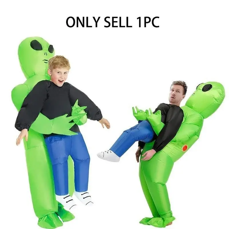 👽Super Hot Alien Abduction Inflatable Polyester Costume, Hilarious Alien Carry Party Outfit, Cosplay Fancy Dress for Halloween Holiday Event, Green & Pink Optional