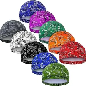 Men Stretch Lightweight Paisley Print Skull Cap, Sweat Absorbing Quick Dry Helmet Liner Head Wrap For Cycling Running Fitness And All Kinds Of Outdoor Sports