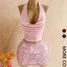 Elegant Party Set Halter Neck Top & Sequin Rhinestone Mini Skirt, 2-Piece Ensemble for Special Occasions