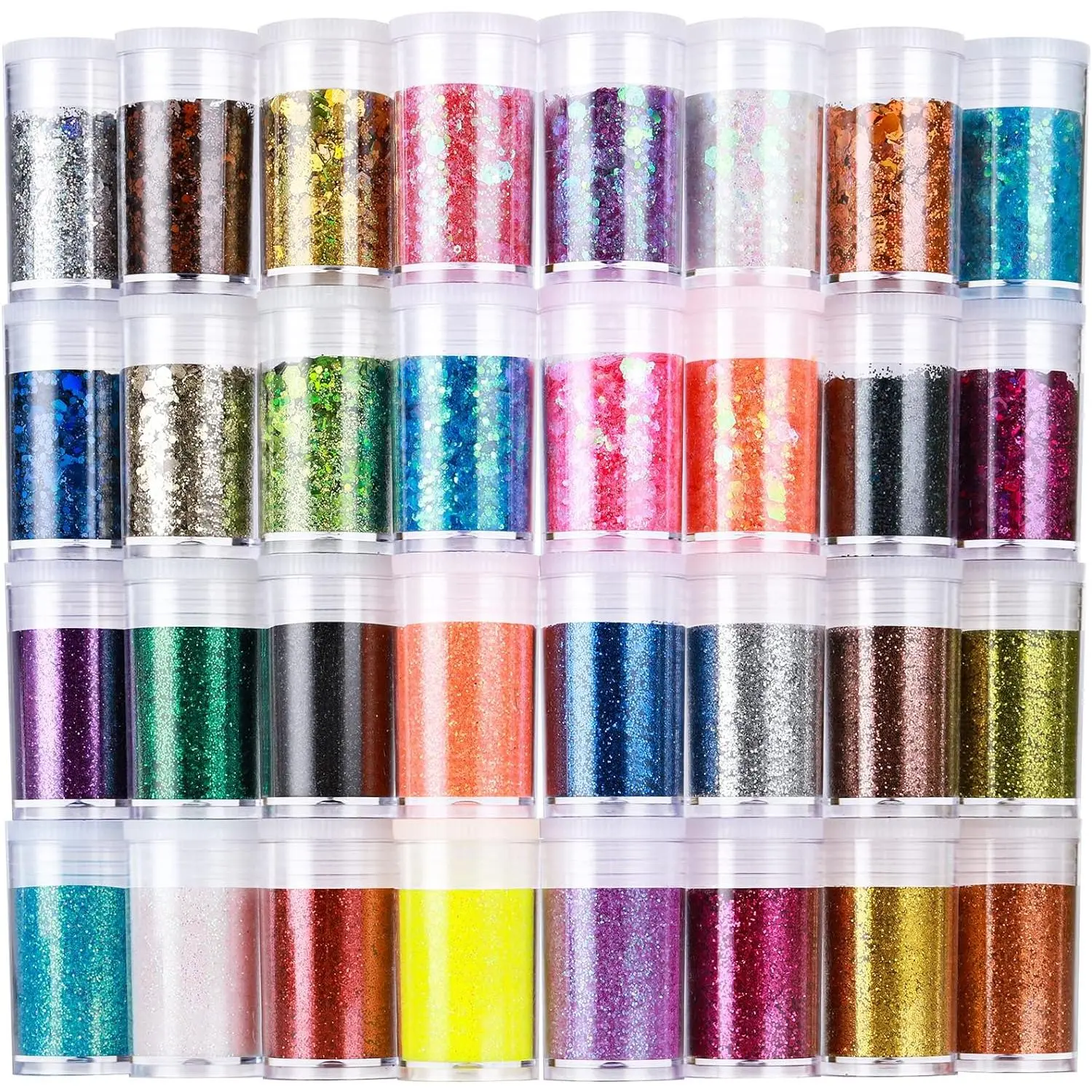 Glitter, Fine Glitter and Chunky Glitter, 32 Jars Craft Glitter Powder Holographic Glitter Resin Glitter for Crafts, Halloween Christmas Body Glitter Bulk, Glitter Paint Art Crafts