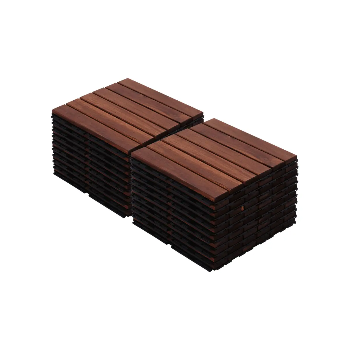 Acacia Wood Interlocking Deck Tiles - Striped French Laid, 20 PCS 12in x 12in Square, 0.75in Thick Anti-Mildew Hardwood Flooring, Can Be Cut for Balcony, Swimming Pool Side