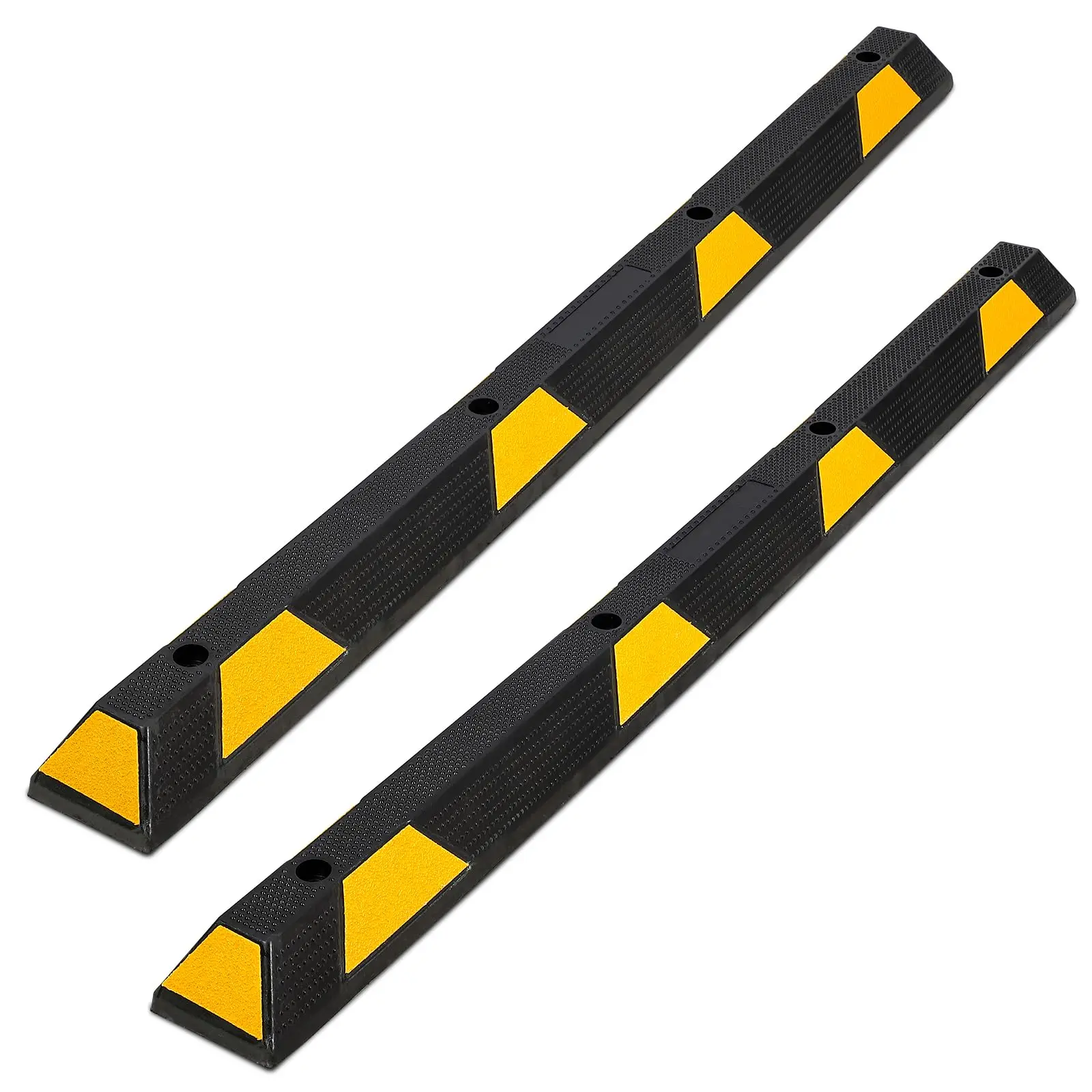 Heavy Duty Rubber Parking Curb, 72 Inch Extra Wide Garage Floor Stopper Professional Parking Lot Stopper w/Yellow Reflective Tape for Vehicles Truck Driveway, 2/1 Pack