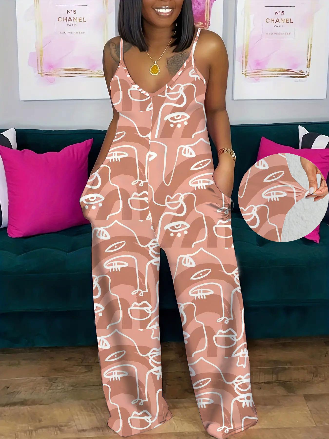 Women's Striped Print Cami Jumpsuit, Casual Sleeveless Overalls Jumpsuit for Summer, Fashion Women's Clothing for Daily Wear