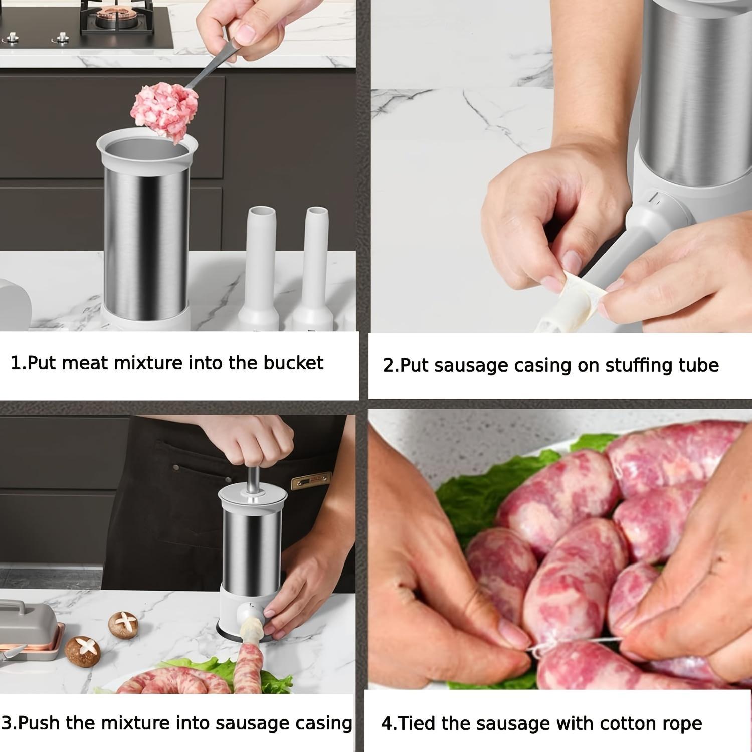 Sausage Stuffer with 4 Filling Tubes, for Meat Sausage Fillings, a Tool for Handmade Vertical Sausages in Home Kitchens