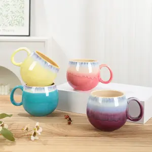 Gradient Ceramic Mug, Single Piece, Dopamine Color Style, Round Ball Design, Enhanced Grip, Suitable for Cold and Hot Drinks, Microwave Safe, Ideal Gift