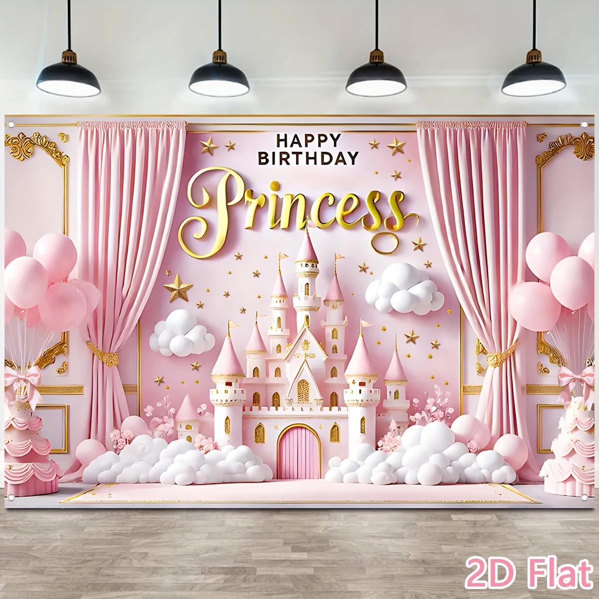 Pink birthday celebration background fabric, princess-themed party balloon castle pattern background fabric, birthday party decoration, baby party photography supplies, birthday party banner tapestry funny room tapestry durable man Pink birthday celebration background fabric, princess-themed party balloon castle pattern background fabric, birthday party decoration, baby party photography supplies, birthday party banner tapestry funny room tapestry durable man