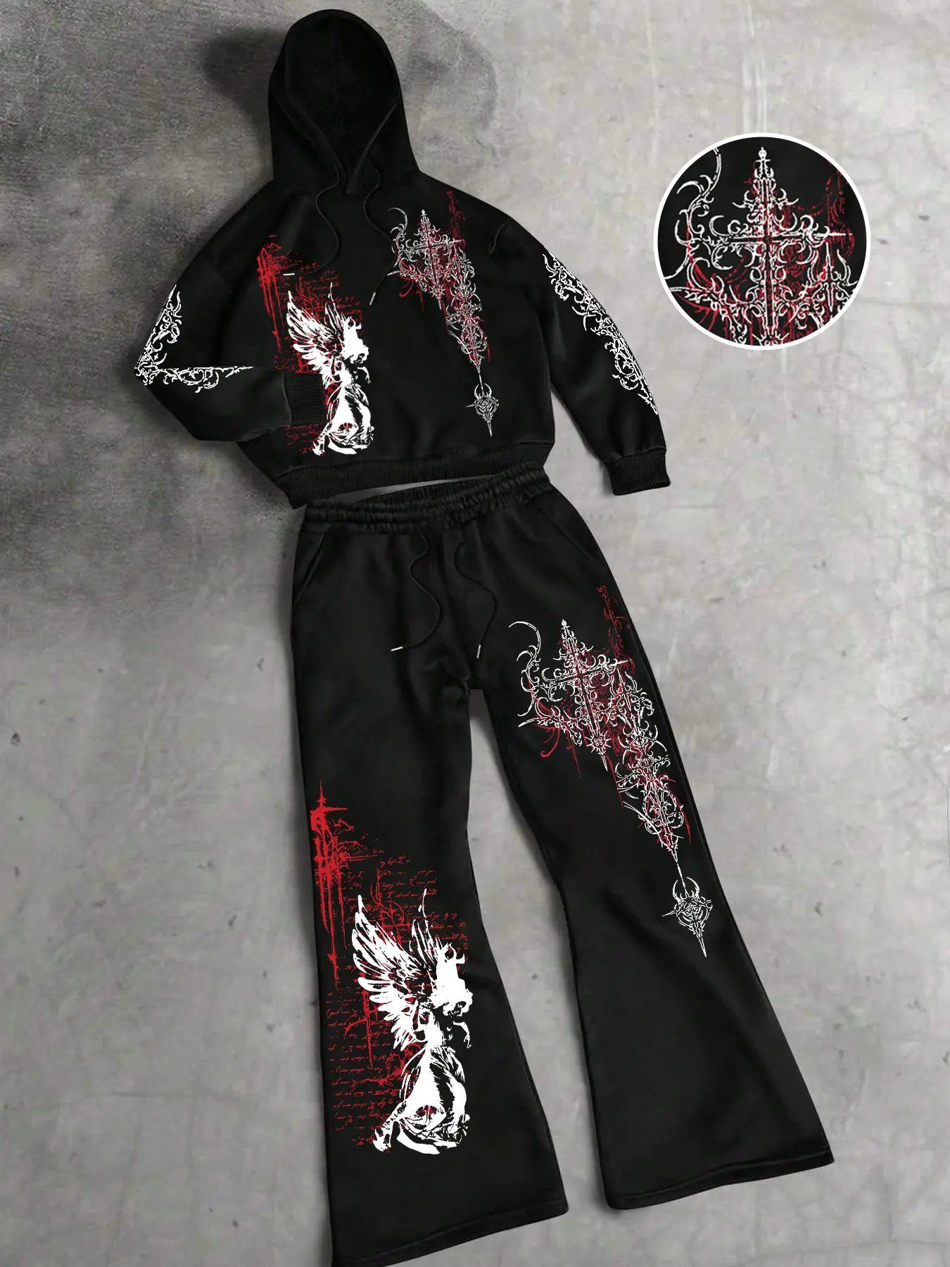 Men's Y2K Casual Street Style Letter Print Hoodie & Sweatpants Set, Fall Fashion, Trendy, Youthful, Versatile, Preppy Design