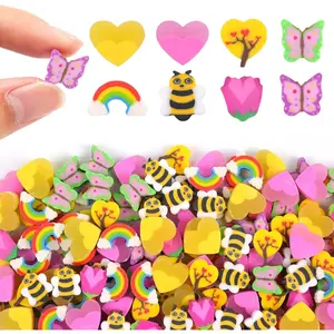 120pcs Plastic Mini Cute Pencil Erasers (Butterfly, Jelly Heart, Bee, Rainbow, Animal Themes) Bulk Packaging for Kids 3+ Years, Holiday School Exchange, Goodie Bag Stuffers