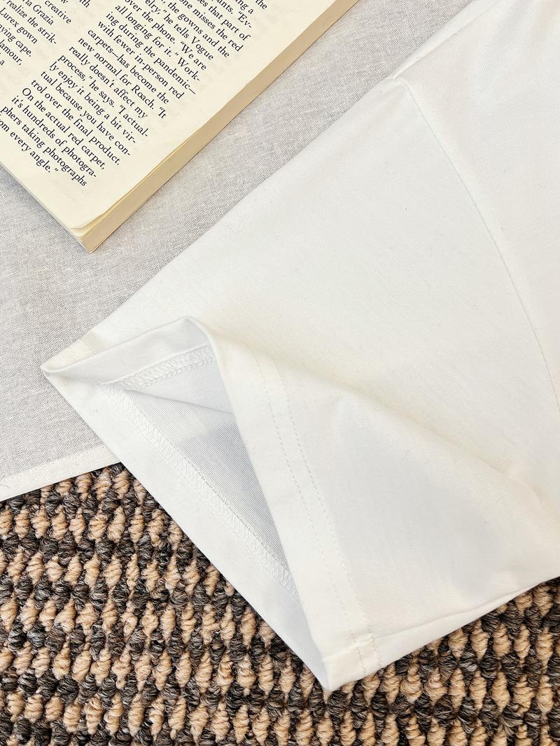 Women's Plain Off Shoulder Distressed Number 07 Tee, Casual Loose Letter Graphic Short Sleeve T-shirt for Summer, Ladies Clothes for Daily Wear