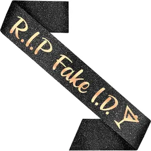 21st Birthday Decoration   ID Sash for Women Funny Black 32 inch Long Sash with Rose  Letters for Her