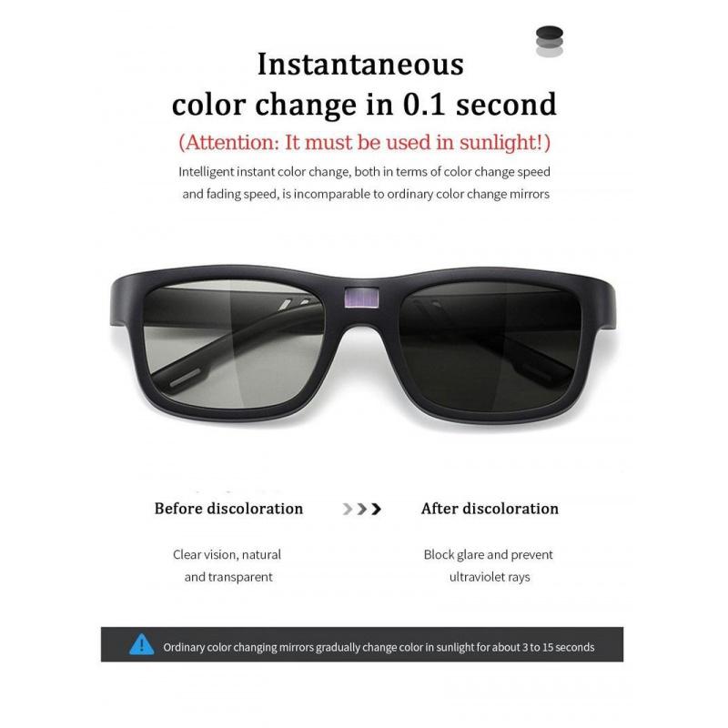0.1 Seconds Photochromic Polarized Sunglasses Square UV Protection Smart Glasses for Men Women Lightweight TR Frame Durable Eyewear Wearable Card