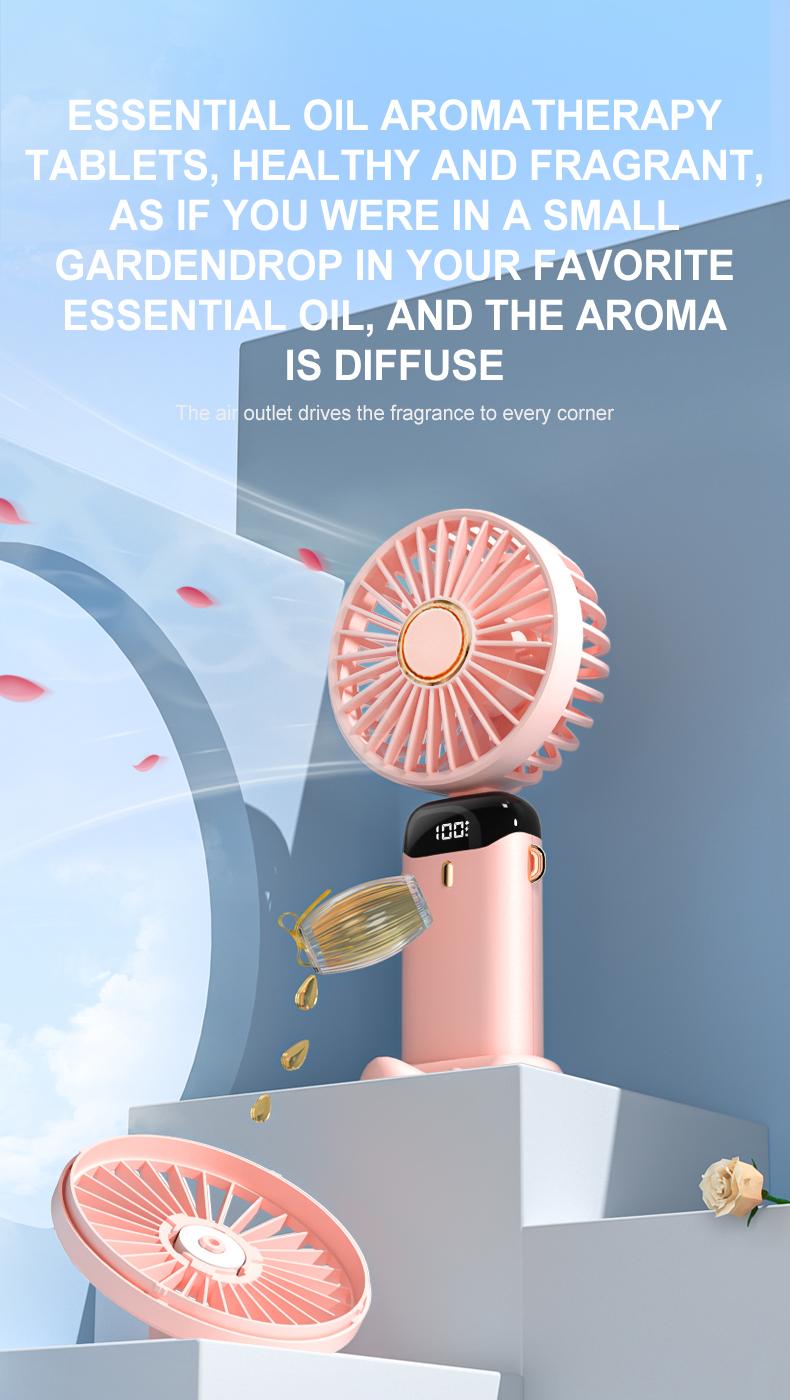 USB Handheld Mini Fan Foldable Portable Neck Hanging Fans 5 Speed USB Rechargeable Fan with Phone Stand and Display Screen turbofan summer small hand body