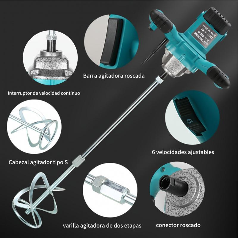 Handheld 6-Speed Adjustable Electric Mixer Portable Mixing Tool Suitable for Mixing Paint, Mortar, Feed, Cement, and More in Various Scenarios