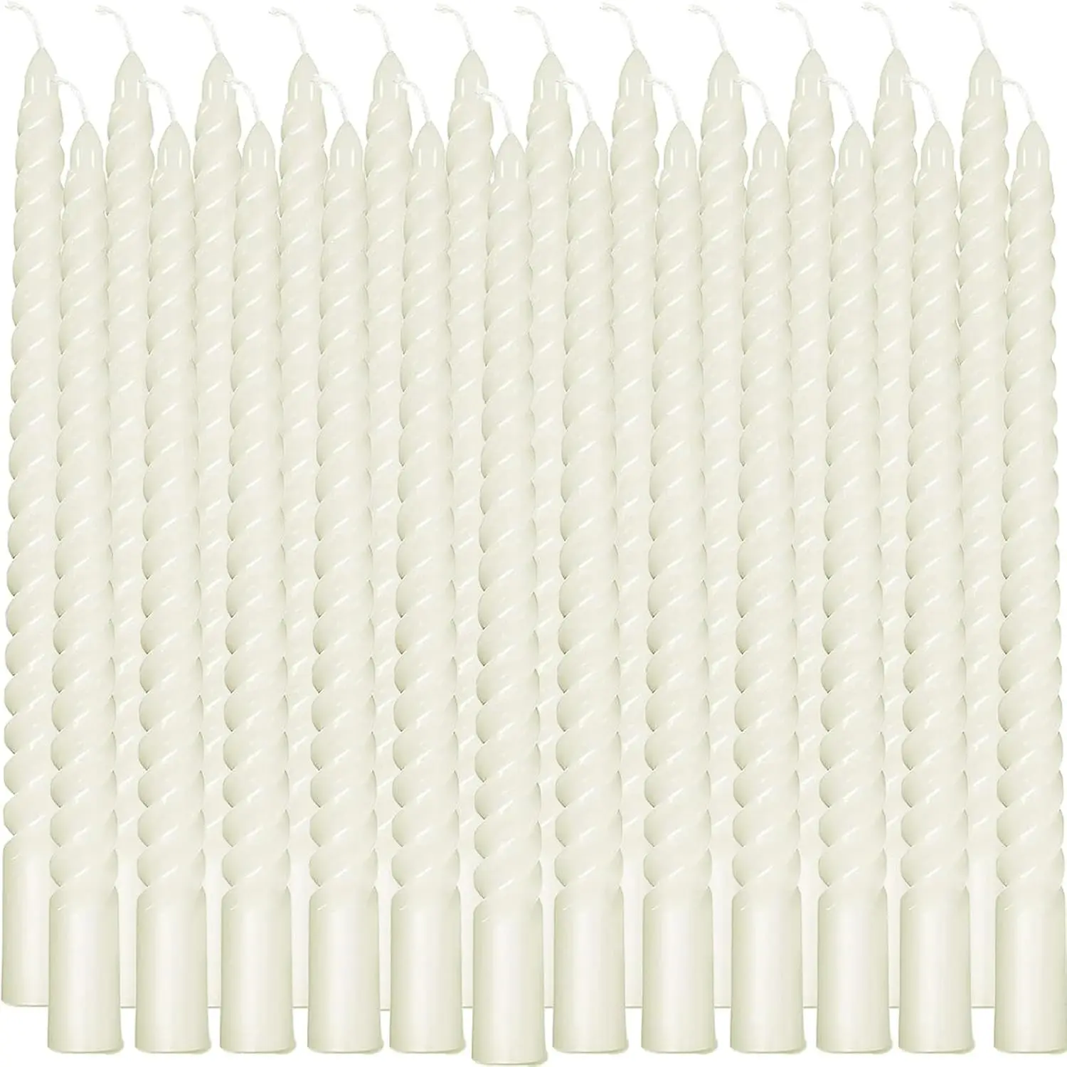 10 Inch White Spiral Taper Candles, Dripless Twisted Dinner Candle Sticks, Unscented Wax Candles (24 Pcs)