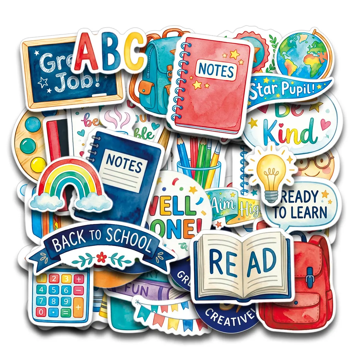 6 Sheets/123 Stickers Back-To-School Motivational Stickers, Teacher Supplies Reward Sticker Pack, DIY Craft Stickers for School Bus Apple Book Crayon, Book Reading Stickers