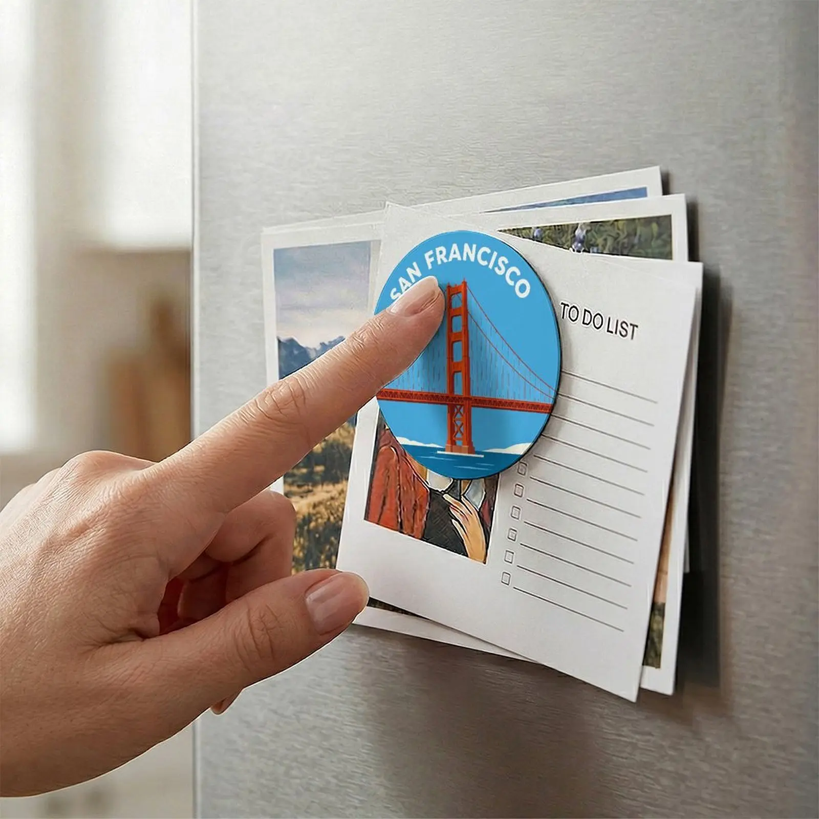 3in Soft Magnetic Refrigerator Magnet, San Francisco Golden Gate Bridge Vintage Travel Art Fridge Magnet, California Souvenir Gift for Travel Lovers, American Landmark Art Fridge Magnet for Home Kitchen Decor