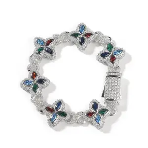 ICE HUE Four Leaf Clover Clarity Saphhire Gemstone Clover Set Gold Tone, Sterling Silver & Synthetic Diamonds Water Proof Guaranteed (Necklace, Bracelet), Charm Bracelets, Waterproof Guarantee