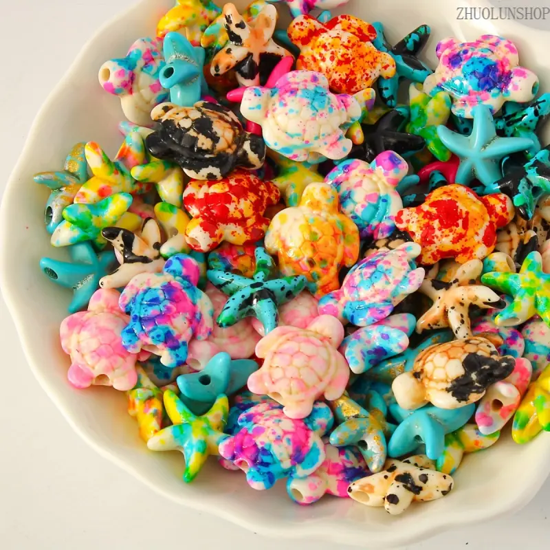 70Pcs Assorted Bead Charms with Turtle Shapes & Star Designs, 14 Styles of Unisex Spacer Beads for DIY Charm Bracelets, Necklaces, Handcrafted Gifts