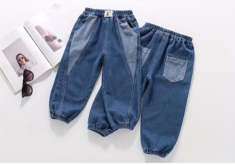New(New)Boys' Denim Pants Spring/Autumn Long Trousers Fashion Spliced Cuffed Jeans for Kids Comfortable Fit