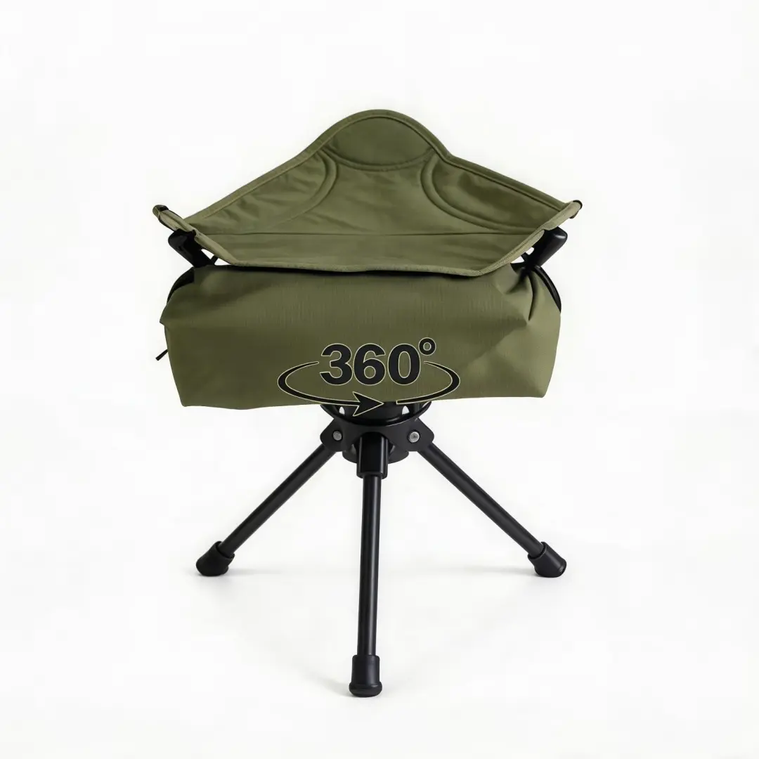 Portable 360° Rotating Camping Chair, Ultra-Light 1.98 Lbs Adult Folding Bench, 600D Oxford Seat and Nylon Tripod, 15.7 Inches High, Ideal for Fishing, Hiking, Travel, Outdoor Activities, Folding Camping Chairs