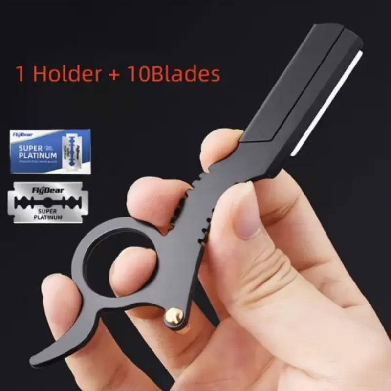 Manual Razor Straight Blade Hair Trimmer, All Metal Shaver, Beard Mustache Grooming Tool, Replaceable Blades, Men's Barber Clipper, Easy-To-Use Design