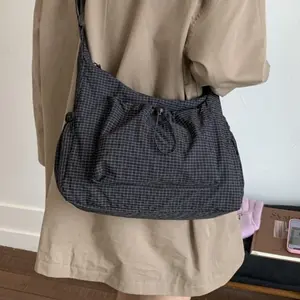 2026 New Plaid Drawstring Cloud Bag: Large Capacity Pleated Backpack & Crossbody, Trendy Soft Shoulder Bag for Women