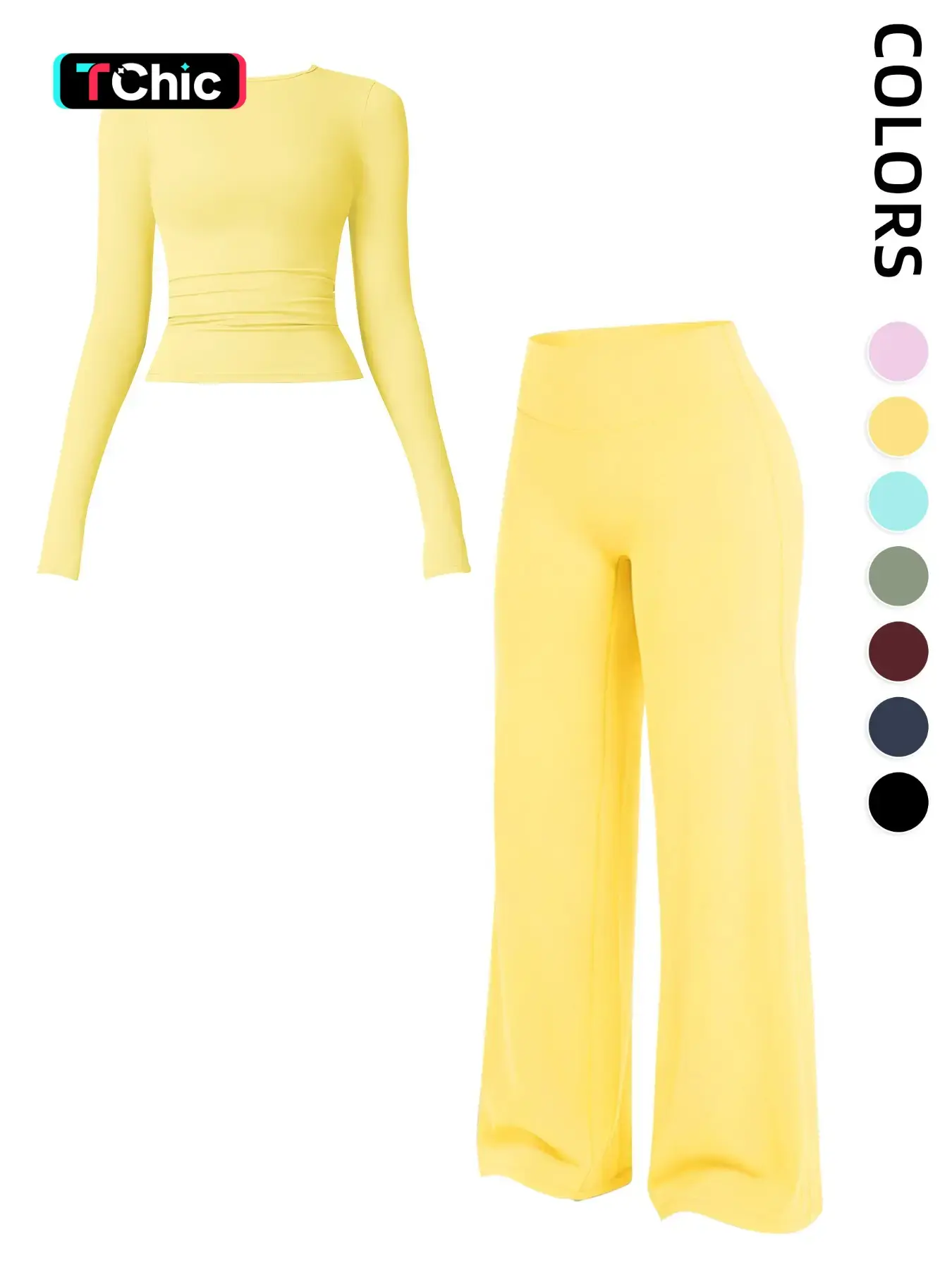 Women's 2-Piece Fitness Set, Comfortable Long Sleeve Top & High-Waisted V-Back Yoga Pants, Casual Slim Fit, All Seasons