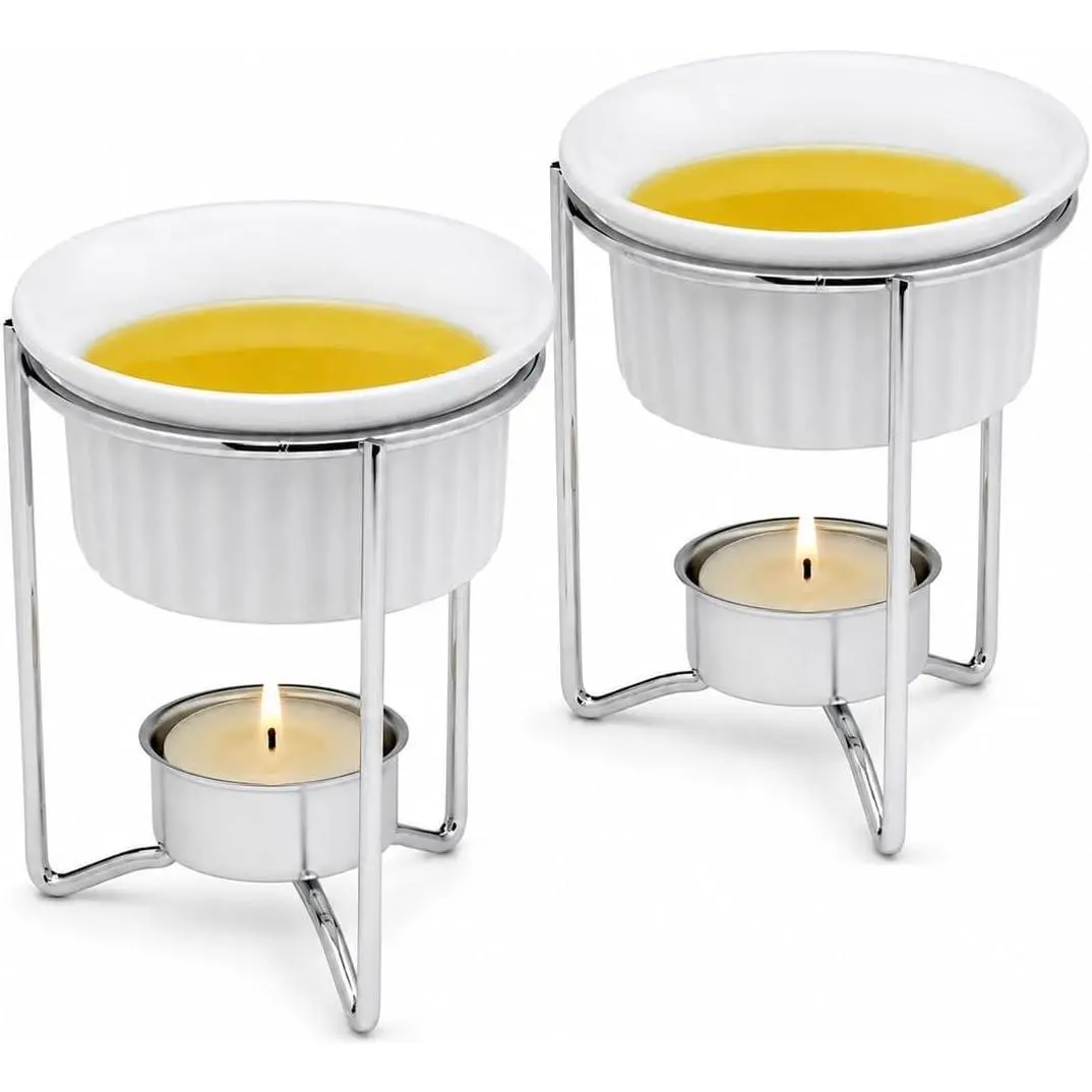 Butter Warmer Set, For Serving Melted Butter, Seafood Dipping Sauces, and Condiments, 3-Ounce Capacity
