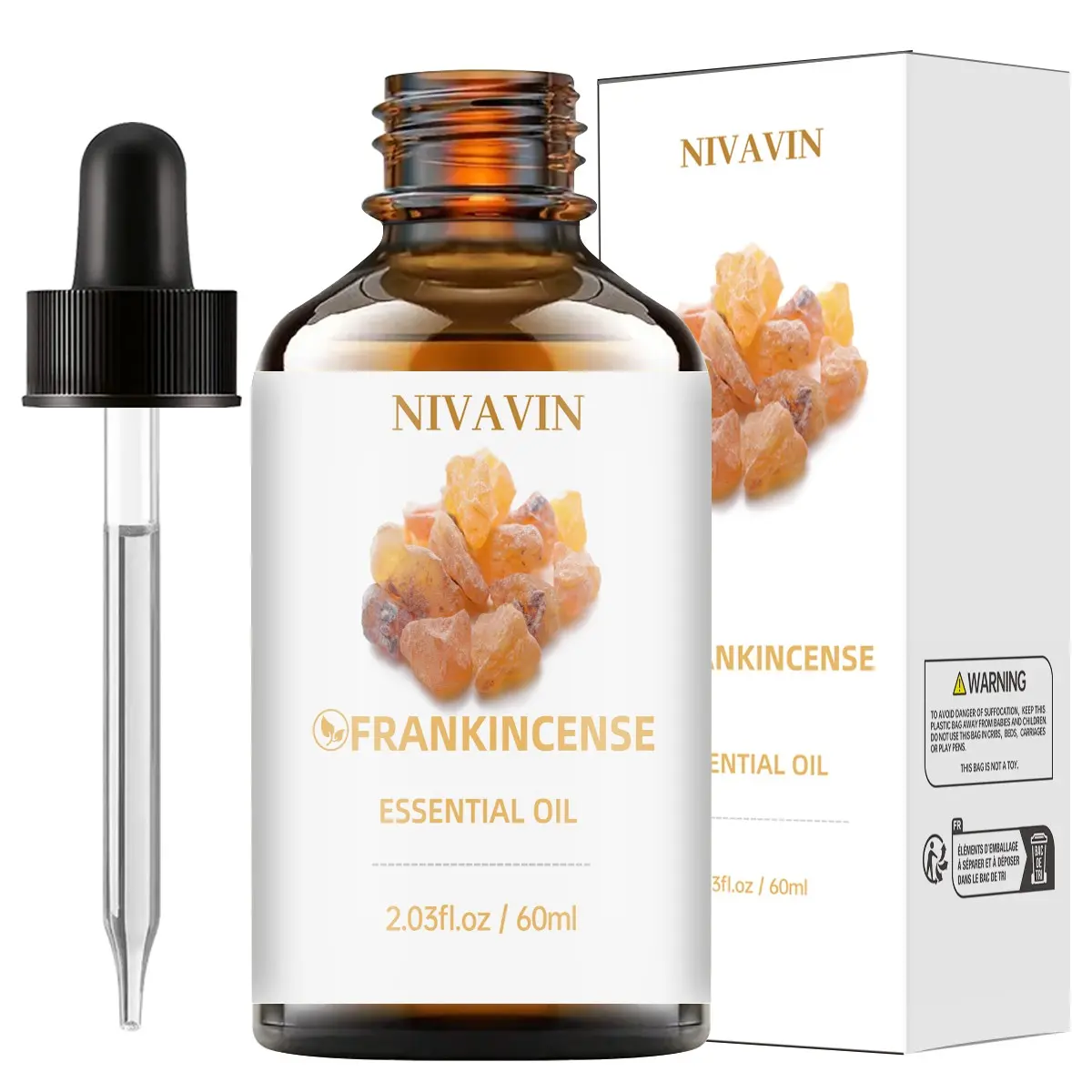 NIVAVIN Frankincense Essential Oil 60ml, Natural Fragrance Oils, is made from 100% natural plant extracts. It has a calming effect, a rich and long-lasting fragrance, suitable for uses at home and can be used with aromatherapy diffusers and diffuser stons