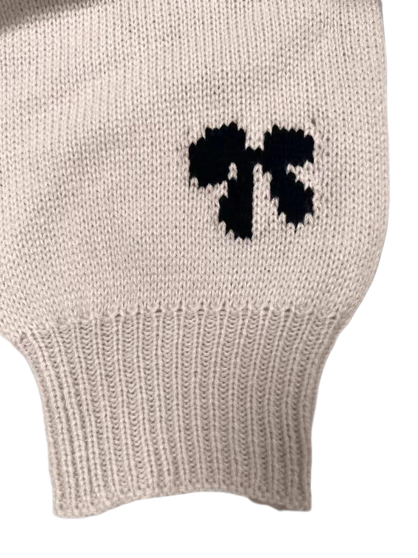 Elegant Bow Pattern Knit Pullover Sweater, Chic Long Sleeve Round Neck Casual Top for Fall & Winter, Women's Fashion Daily Wear