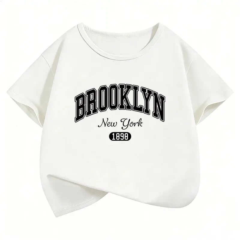 T-Shirt Fashion Brooklyn New York Letter Printed T Shirt Girls' Summer Clothes Short Sleeve Tops T-Shirts Cute Boys Clothing