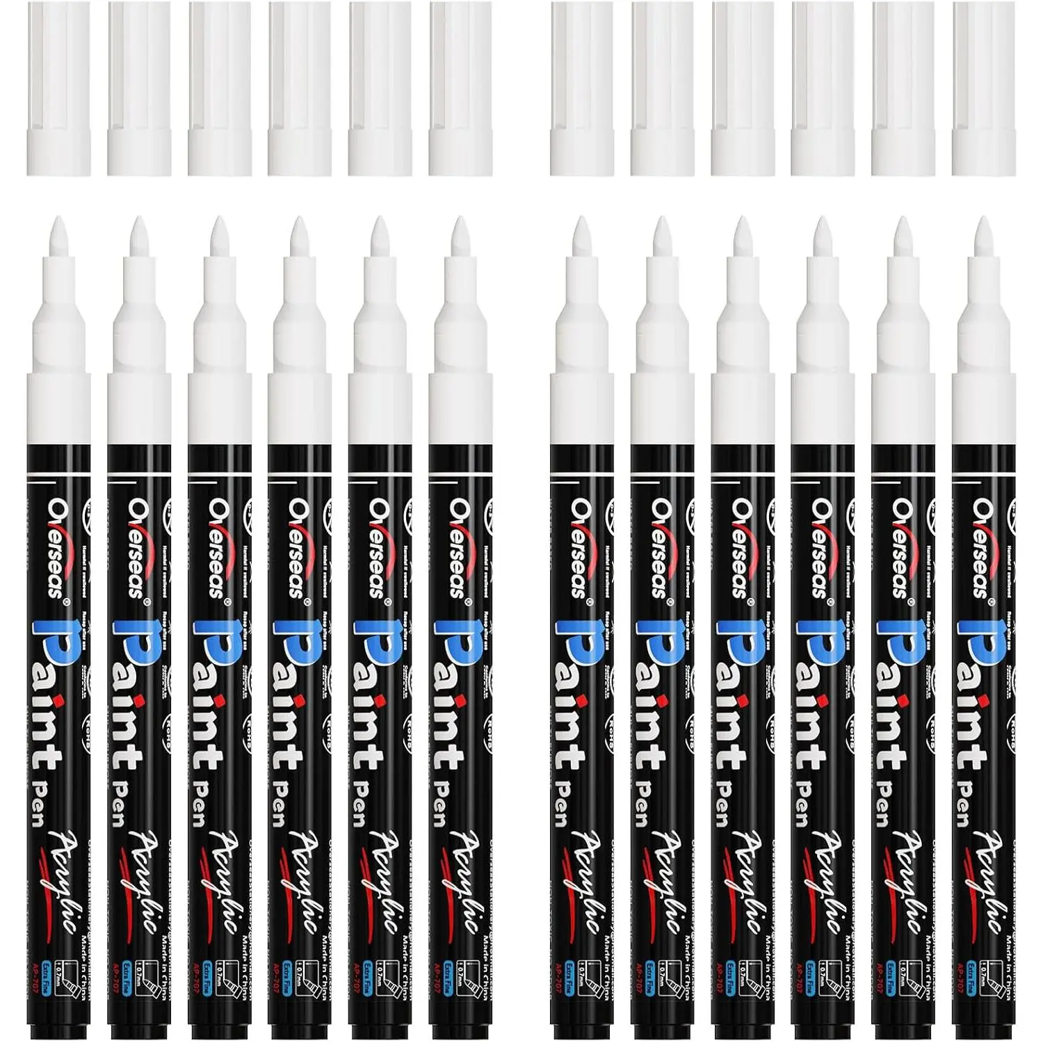 Markers Pens - White Permanent Markers   Pens 12 Pack, Water Based, , 0.7mm Extra Fine Tip  Marker for , Metal, Rock, Plastic, Glass, Canvas, Fabric