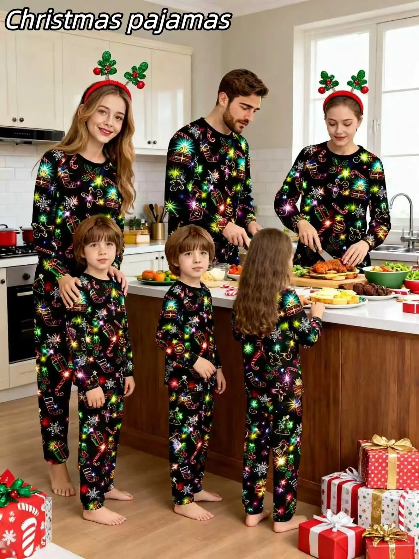2-Piece Christmas Pajama Set, Couples' Sleepwear, Men's & Women's Loungewear, Kids' Holiday, Loose-Fit, All Seasons