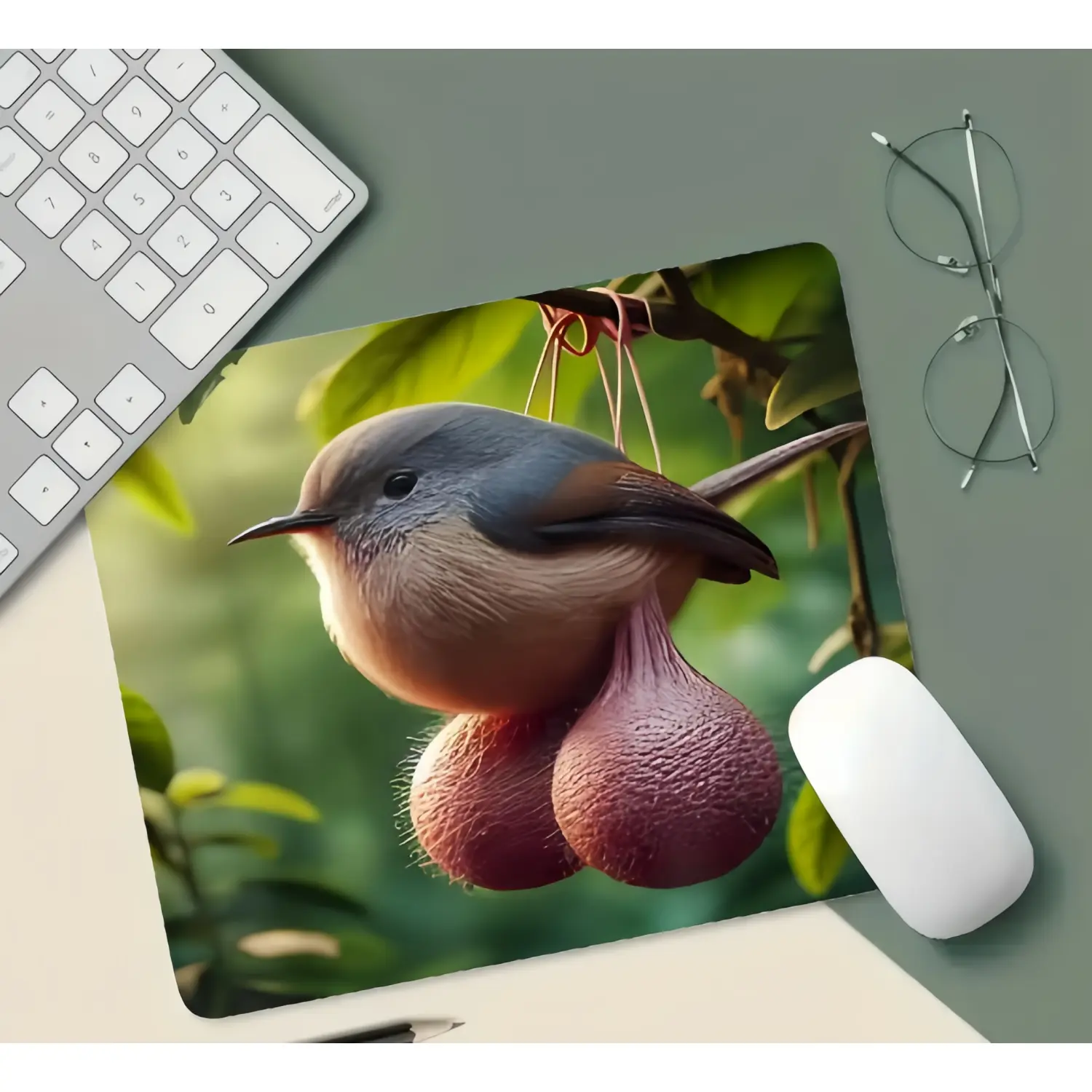 Funny Bird Meme Animal Design Desktop Mat - Non-Slip Multipurpose Mousepad with Rubber Grip Base, Funky Office Desk Accessory, Gift for Him, Mouse Mat