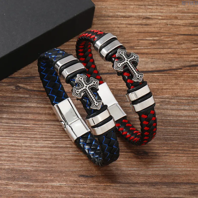 2026 Trendy Unisex Cross Braided Leather Wristband, Magnetic Clasp Adjustable Vintage Leather Bracelet Gift for Men Women