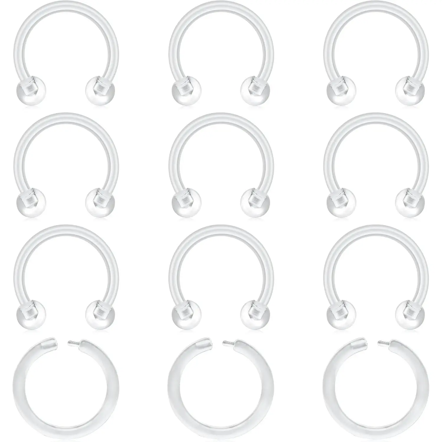Clear Nose Rings & Studs - Plastic Nose Piercing Retainers - 16g, 18g, 20g - Clear Cartilage Earrings & Lip Piercing Retainer