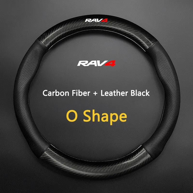 38cm High Quality Car Anti-Slip Steering Wheel Cover Carbon Fiber Leather Booster Cover For RAV4 Corolla Frontier Camry Supra C-HR Hilux Valve Auto Interior Accessories